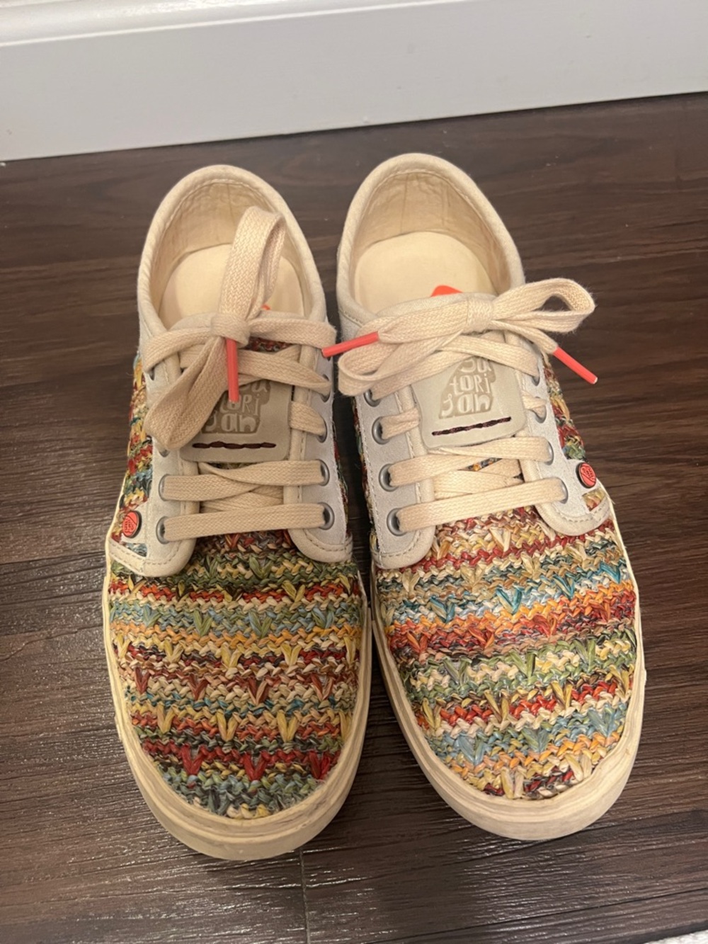 Vans Cream Multicolor Woven Low-Top Sneakers with Coral Accents
